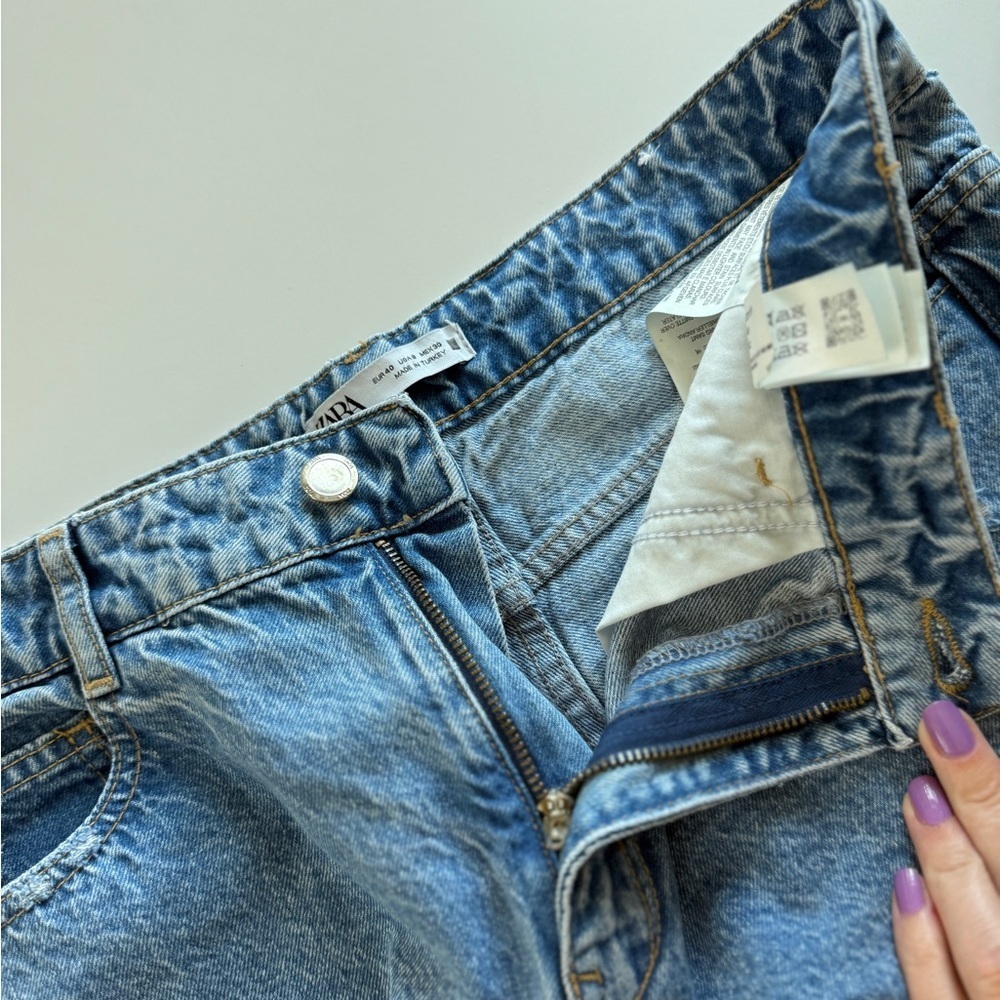 ZARA Mid Rise Straight Oversized Jorts Women’s Size 8 Bermuda Denim - Picture 8 of 11